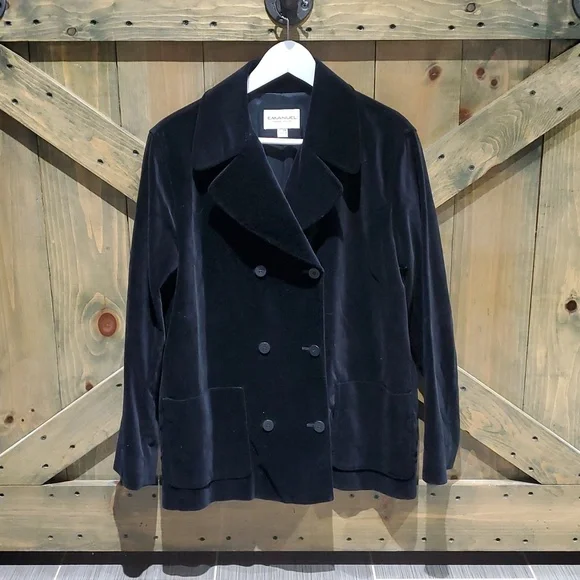 BLACK EMANUEL UNGARO DOUBLE BREASTED BLAZER VELVET VELOUR SIZE 10 44 - Picture 1 of 9